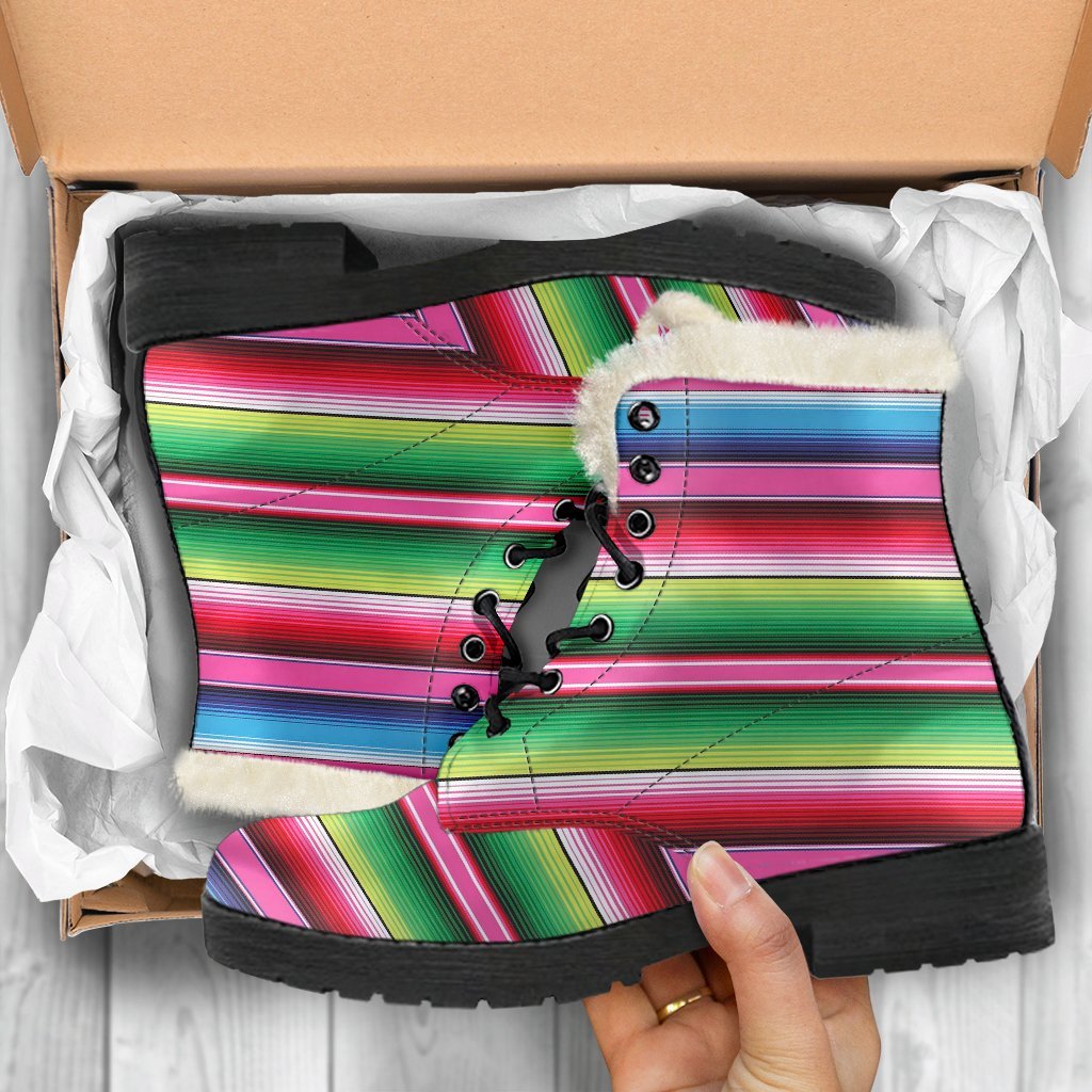 Mexican Blanket Baja Serape Pattern Print Comfy Winter Boots-grizzshop