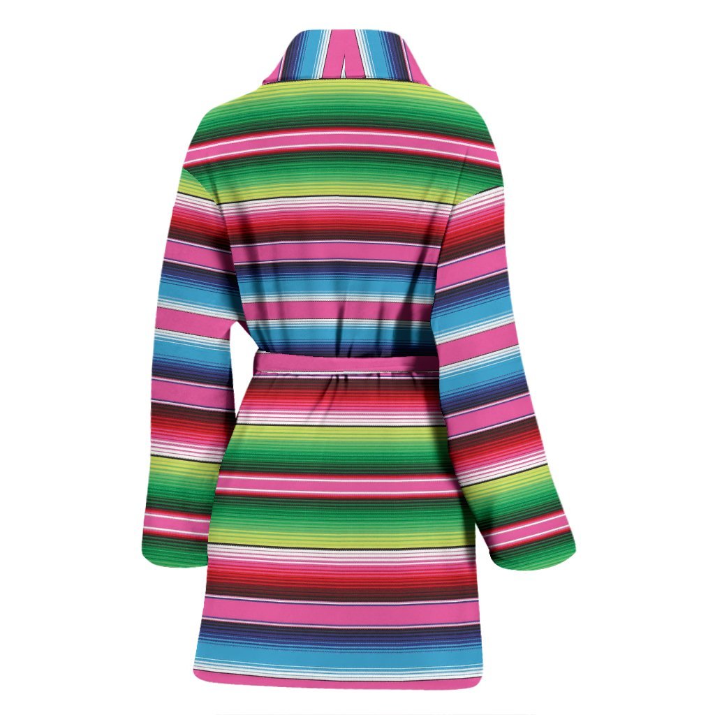 Mexican Blanket Baja Serape Pattern Print Women Long Robe-grizzshop