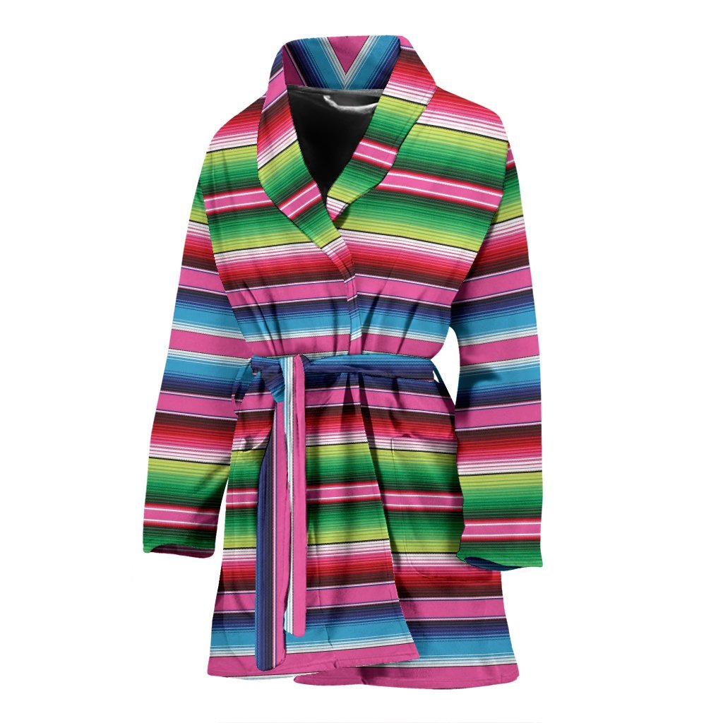 Mexican Blanket Baja Serape Pattern Print Women Long Robe-grizzshop