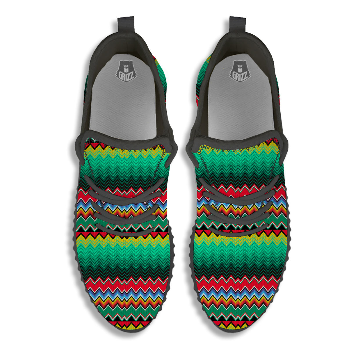 Mexican Blanket Zigzag Colorful Print Black Walking Shoes-grizzshop