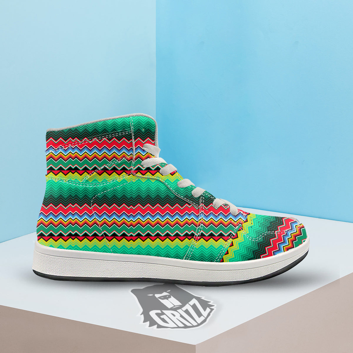 Mexican Blanket Zigzag Colorful Print High Top Sneakers-grizzshop