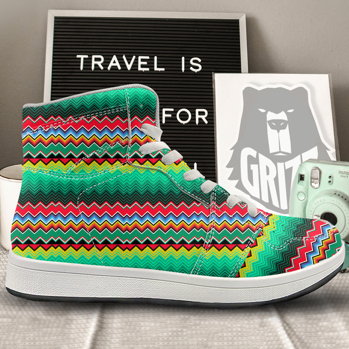 Mexican Blanket Zigzag Colorful Print High Top Sneakers-grizzshop
