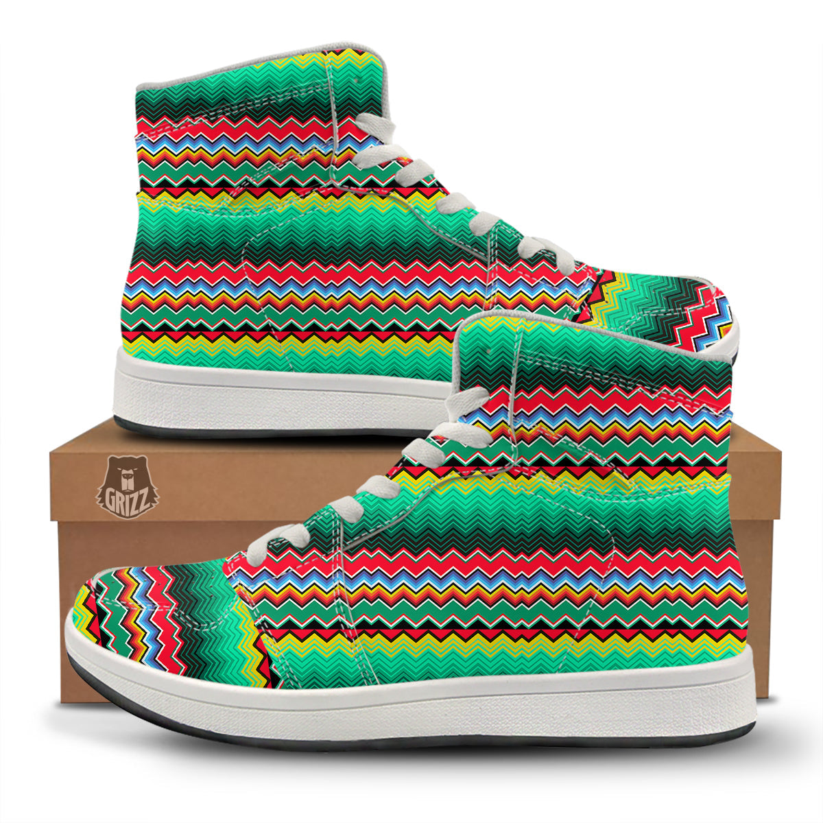 Mexican Blanket Zigzag Colorful Print High Top Sneakers-grizzshop