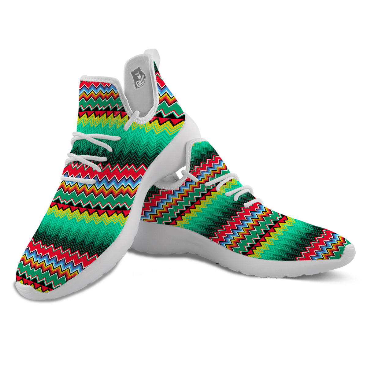 Mexican Blanket Zigzag Colorful Print White Athletic Shoes-grizzshop