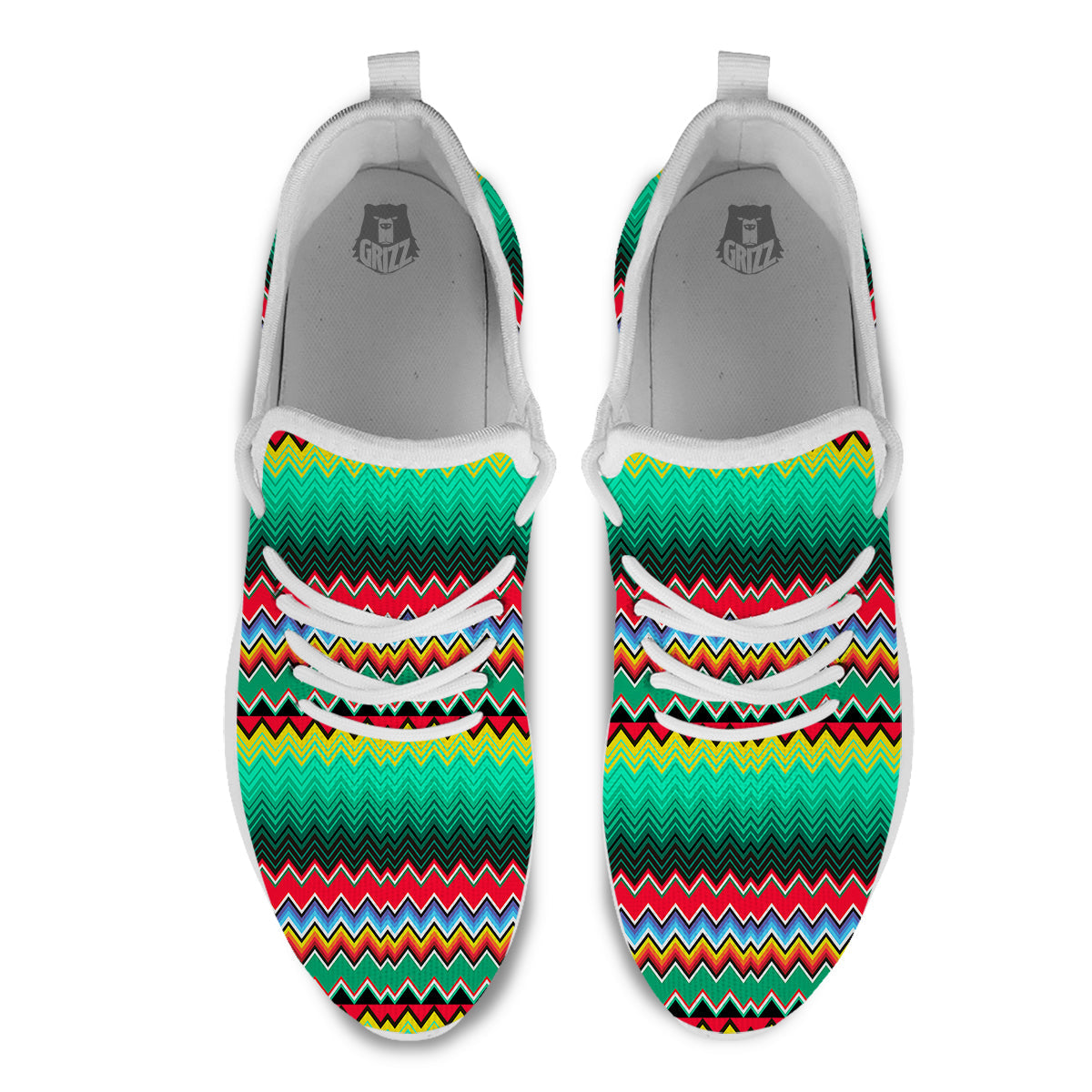 Mexican Blanket Zigzag Colorful Print White Athletic Shoes-grizzshop