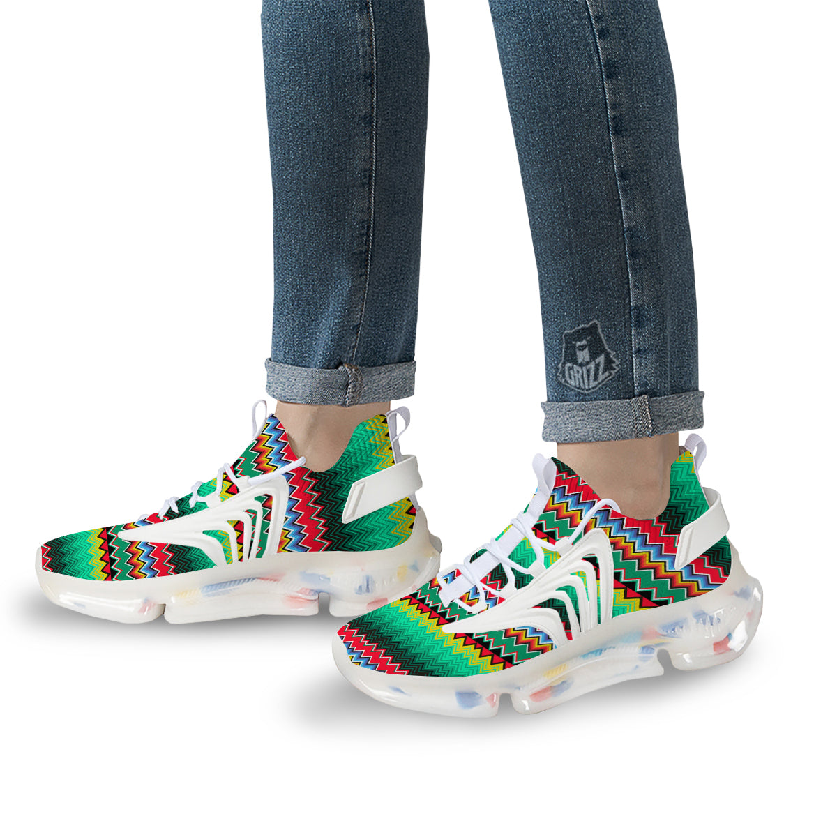 Mexican Blanket Zigzag Colorful Print White Gym Shoes-grizzshop