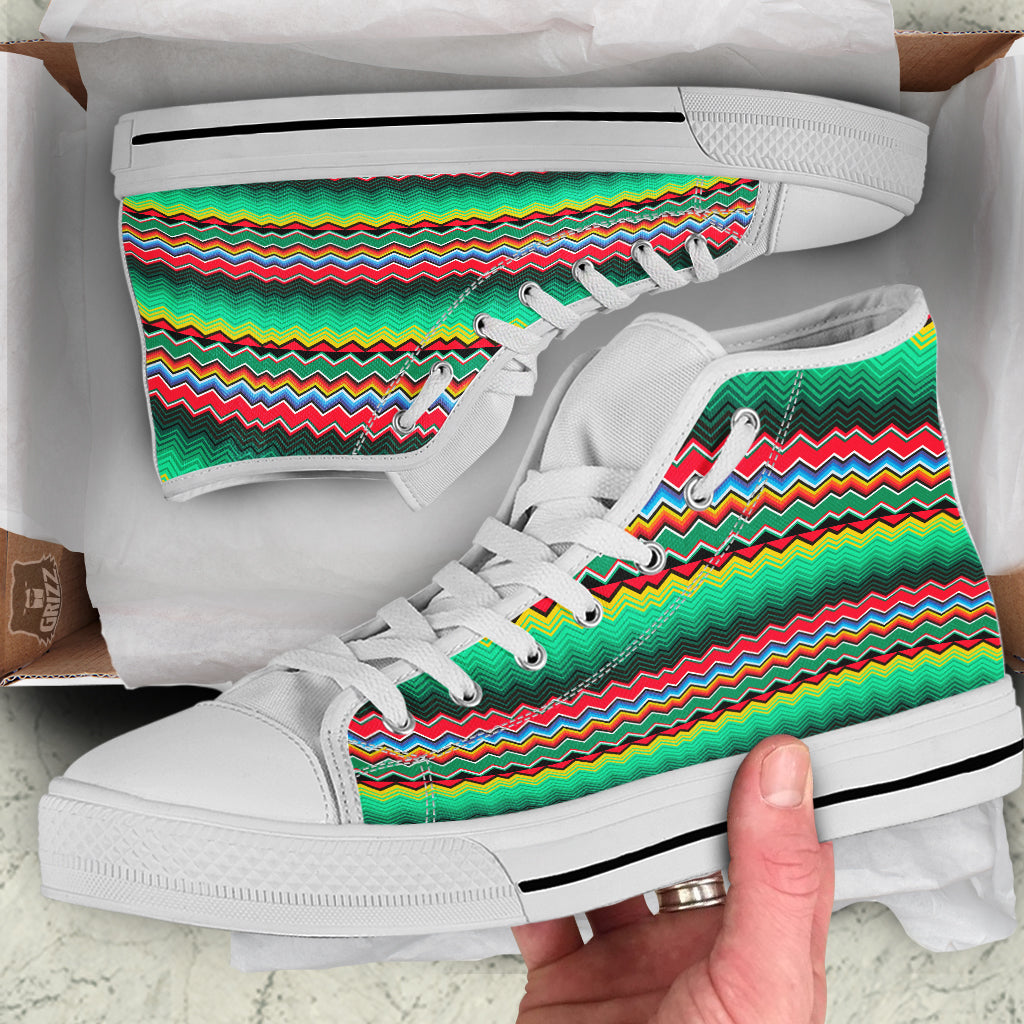 Mexican Blanket Zigzag Colorful Print White High Top Shoes-grizzshop