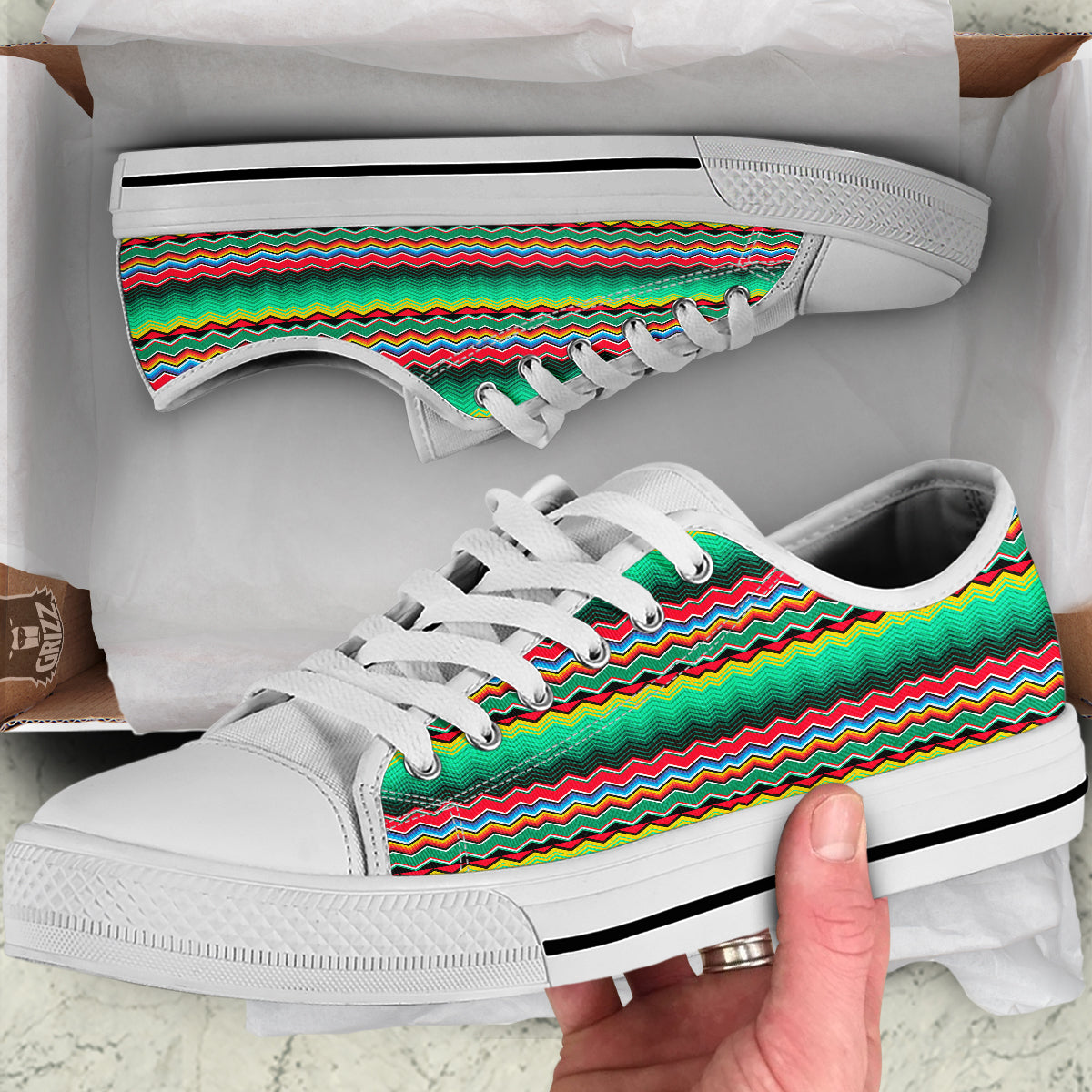 Mexican Blanket Zigzag Colorful Print White Low Top Shoes-grizzshop