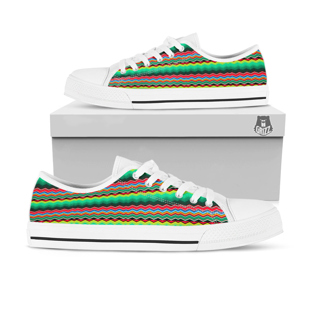 Mexican Blanket Zigzag Colorful Print White Low Top Shoes-grizzshop