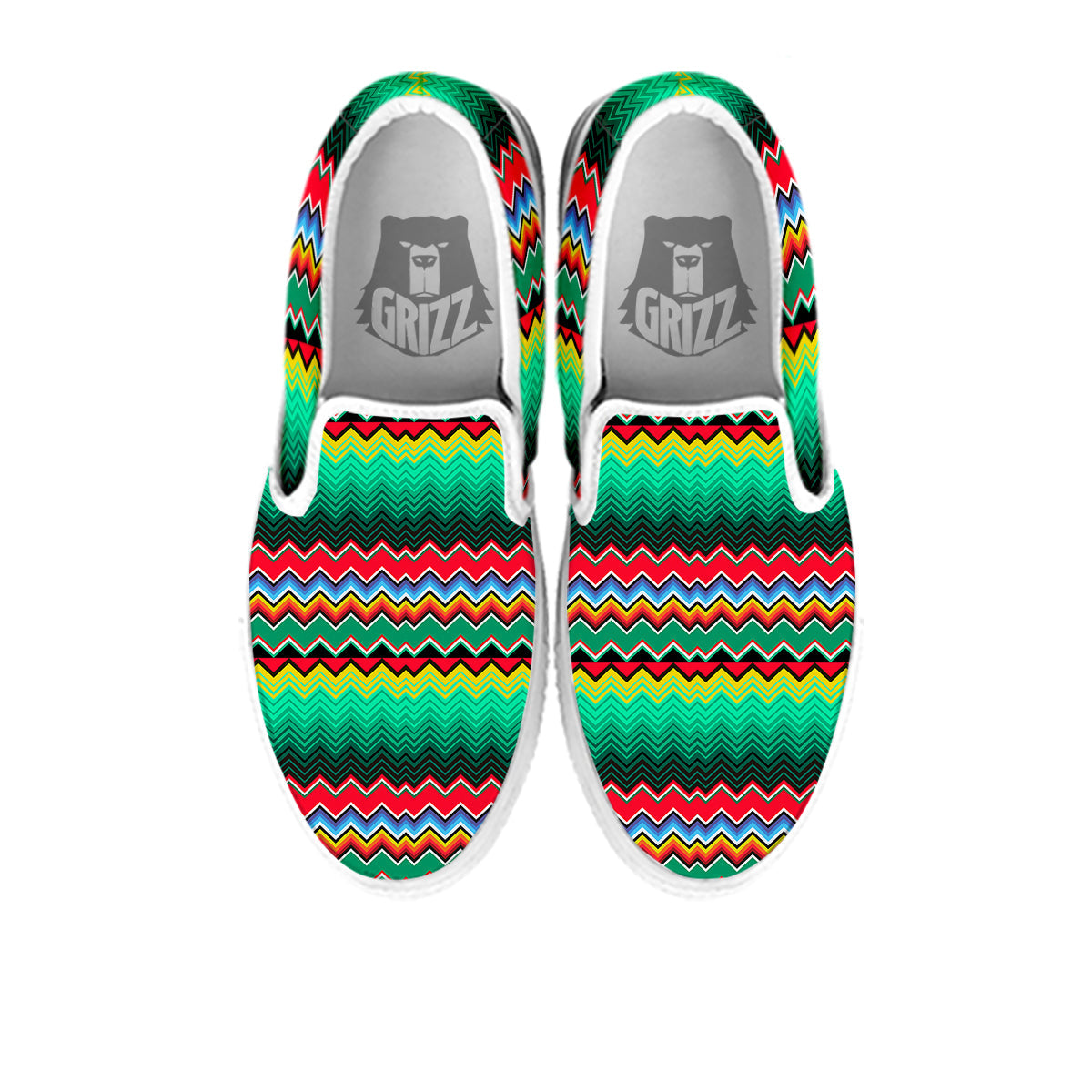 Mexican Blanket Zigzag Colorful Print White Slip On Shoes-grizzshop