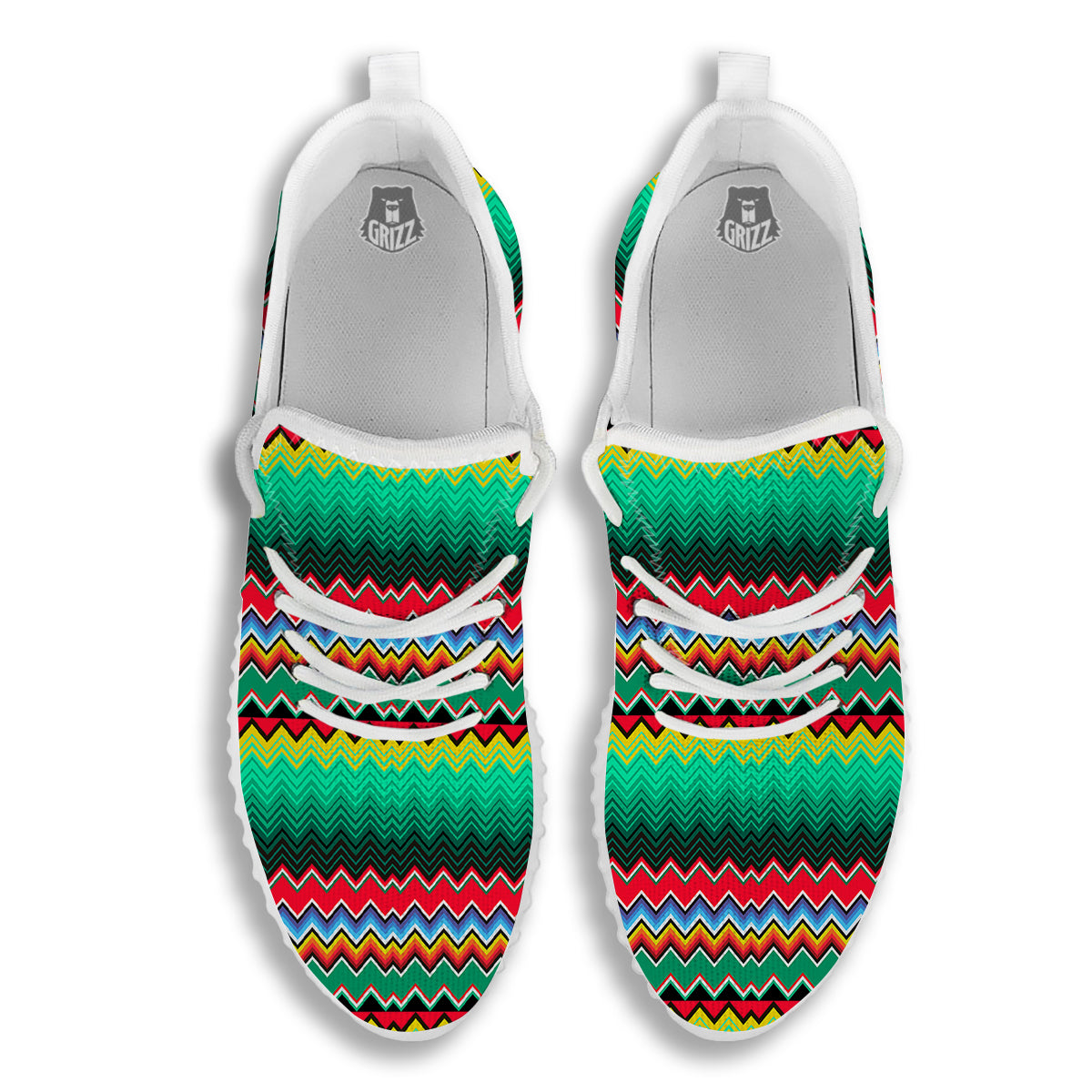 Mexican Blanket Zigzag Colorful Print White Walking Shoes-grizzshop