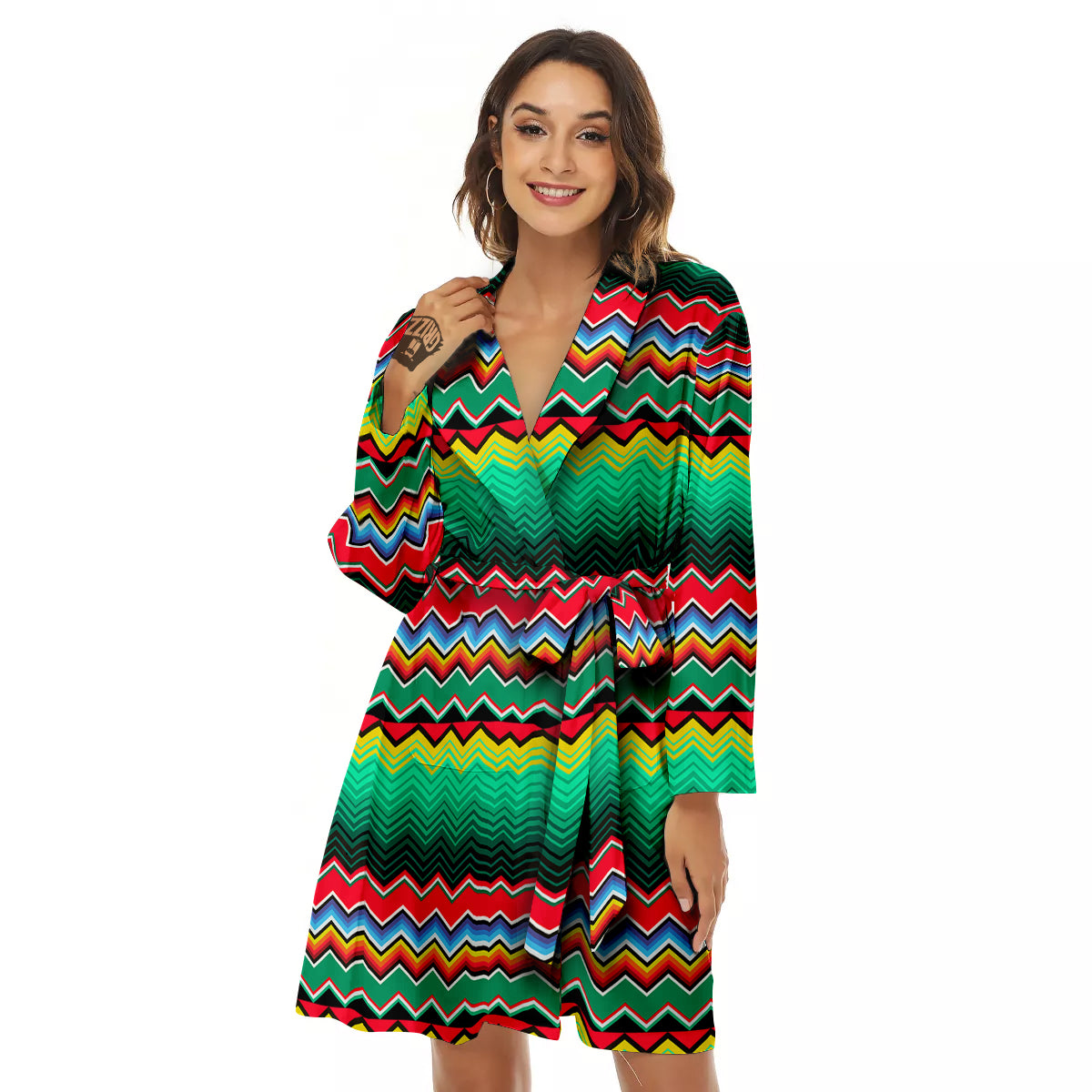 Mexican Blanket Zigzag Colorful Print Women's Robe-grizzshop