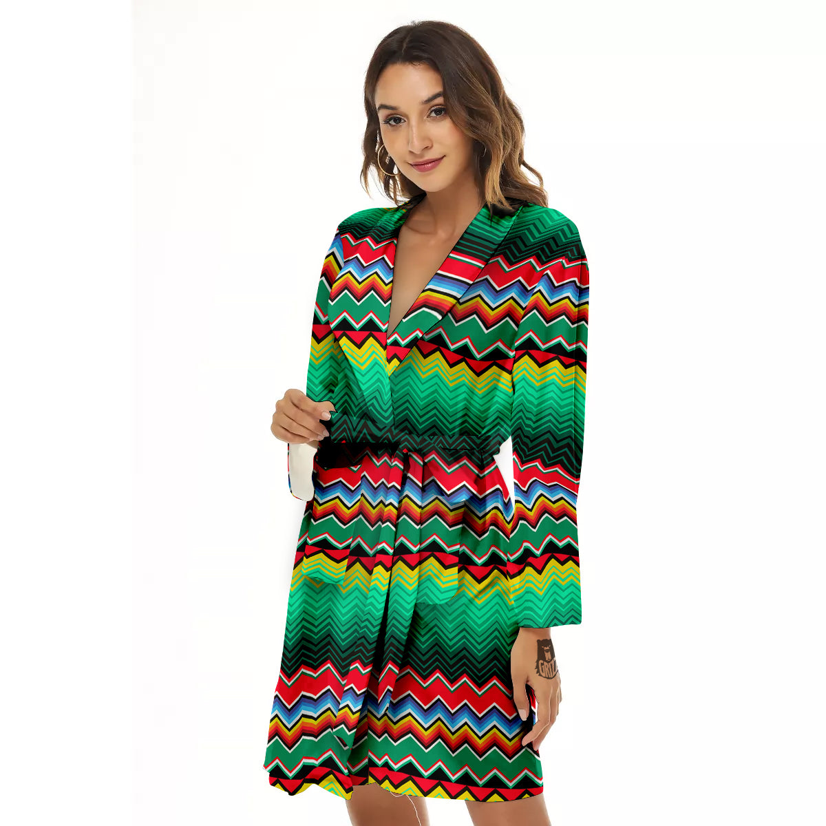 Mexican Blanket Zigzag Colorful Print Women's Robe-grizzshop