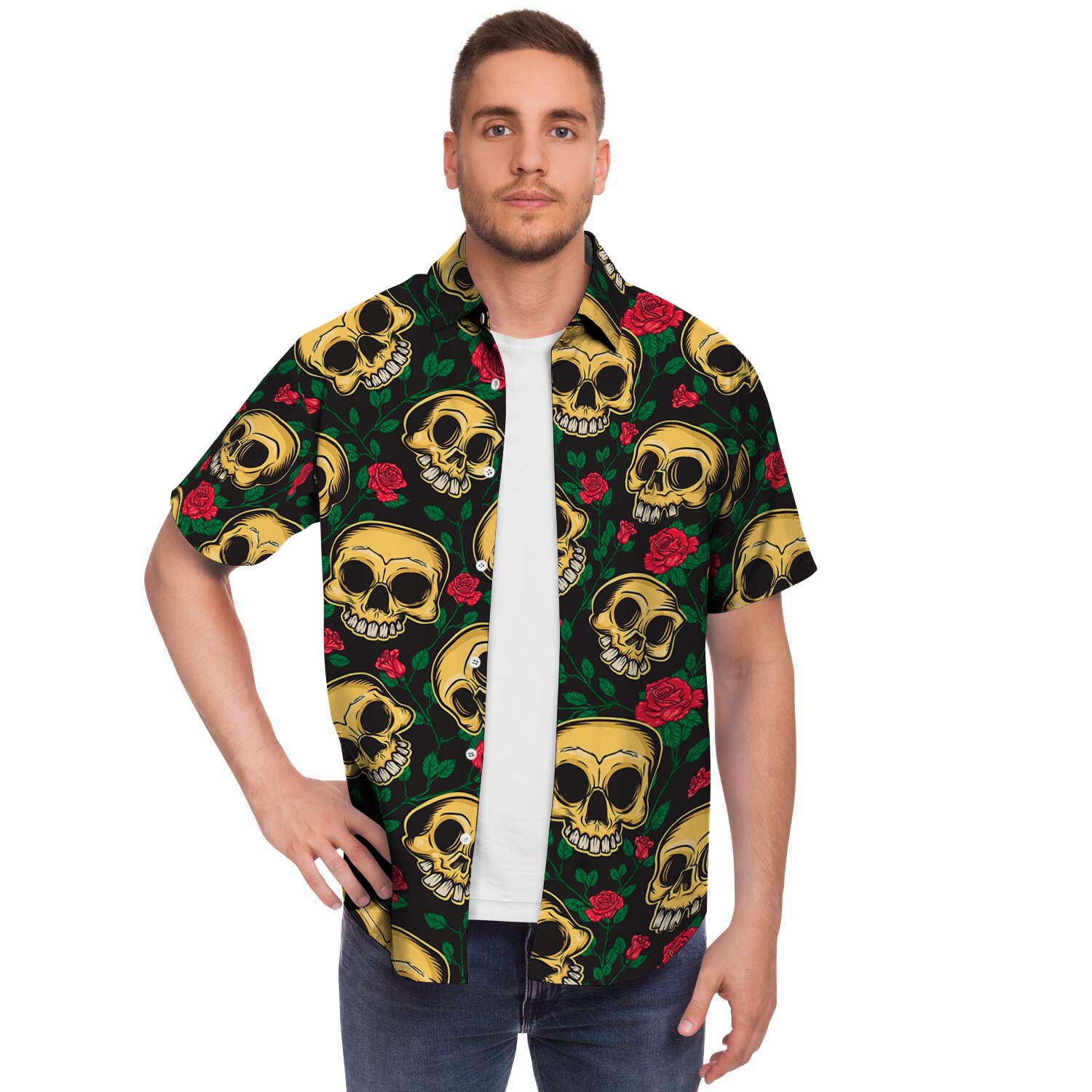 Mexican Rose Skull Men's Short Sleeve Shirt-grizzshop