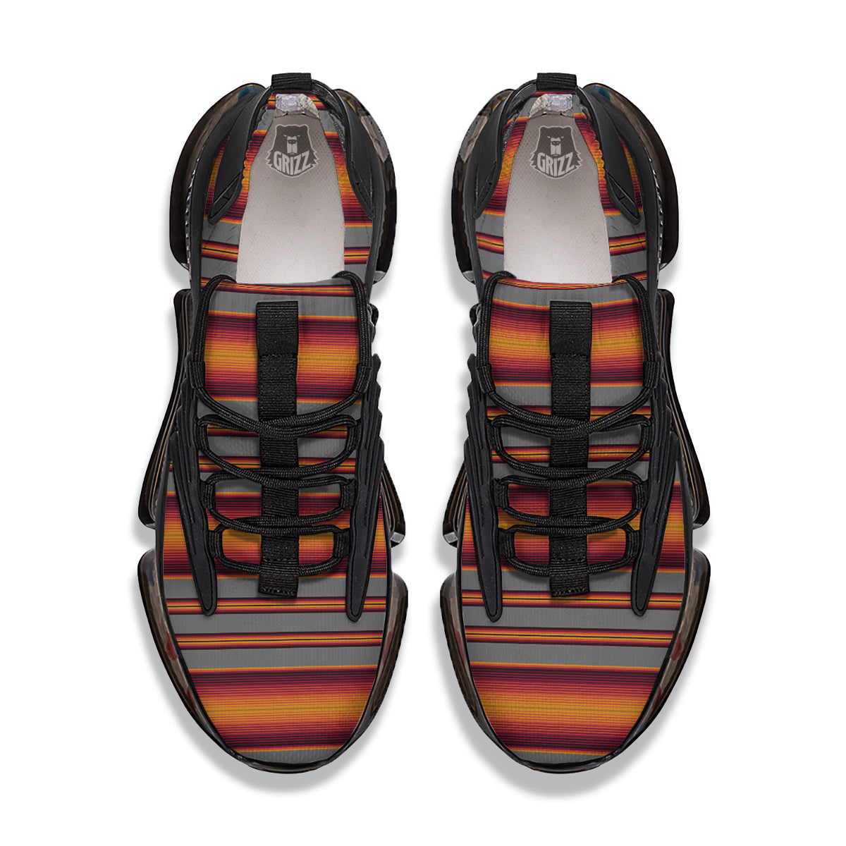 Mexican Serape Grey Orange Print Black Gym Shoes-grizzshop