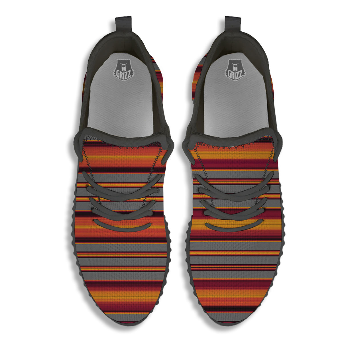 Mexican Serape Grey Orange Print Black Walking Shoes-grizzshop