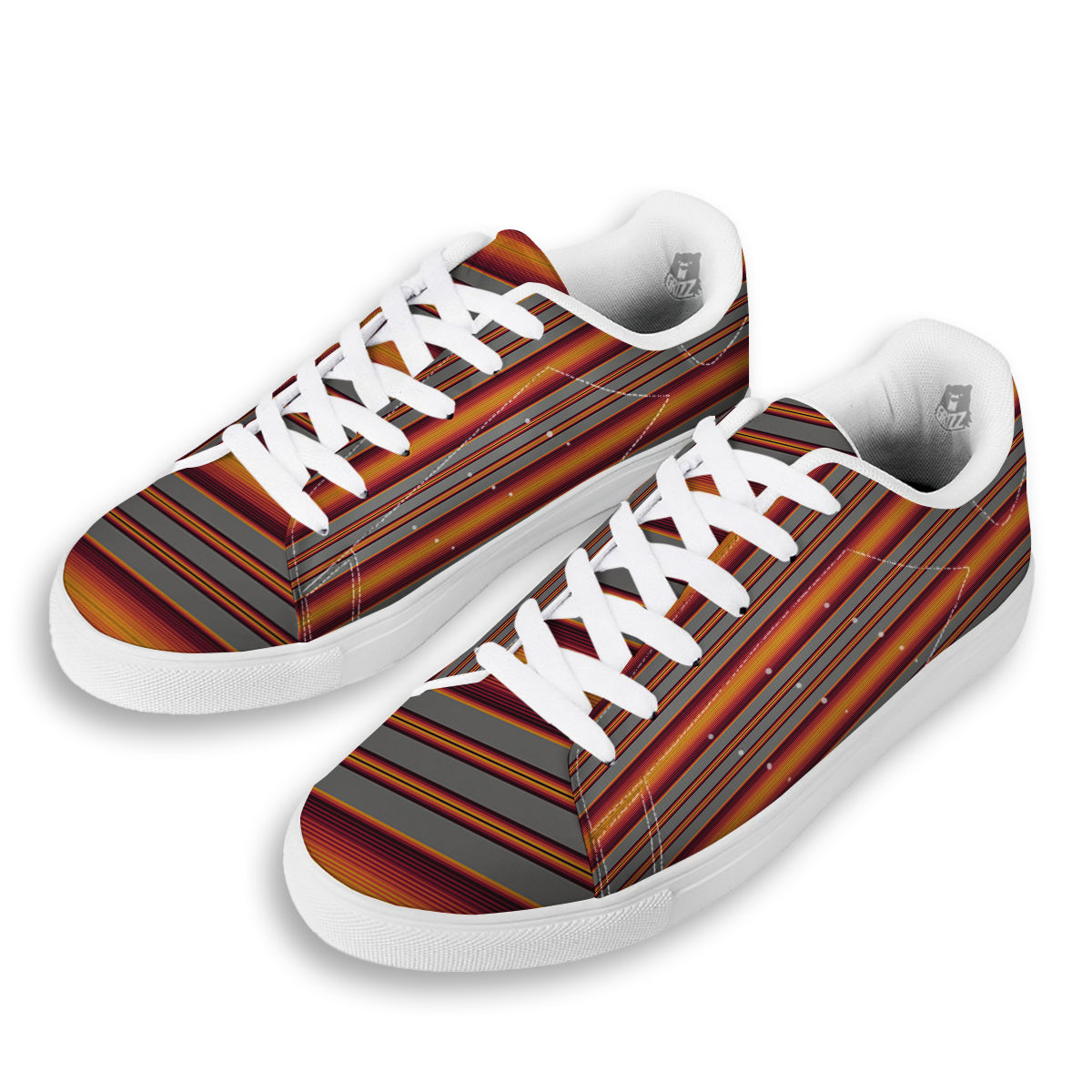 Mexican Serape Grey Orange Print White Low Top Sneakers-grizzshop