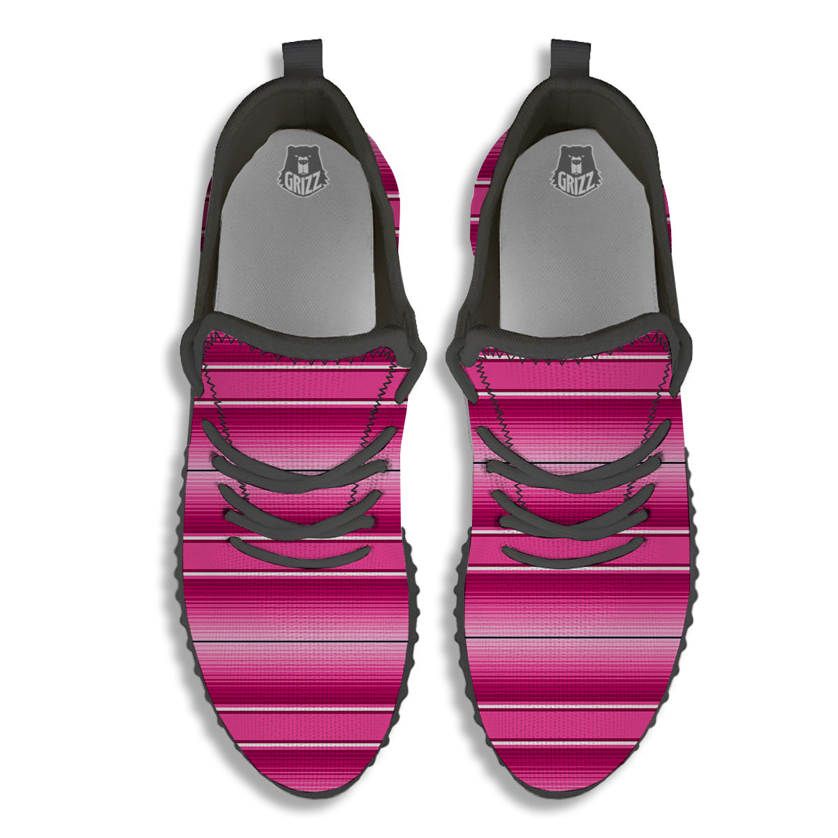Mexican Serape Pink Print Black Walking Shoes-grizzshop