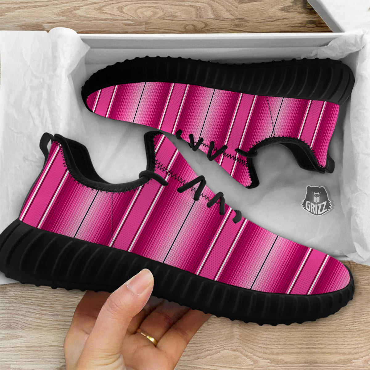 Mexican Serape Pink Print Black Walking Shoes-grizzshop