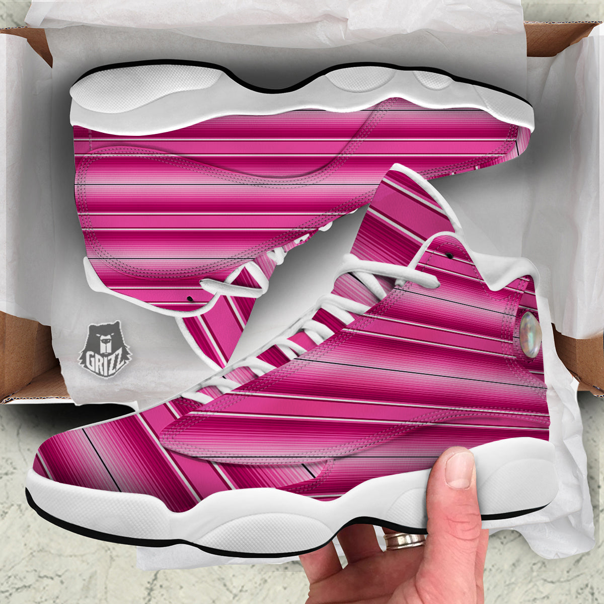 Mexican Serape Pink Print White Basketball Shoes-grizzshop