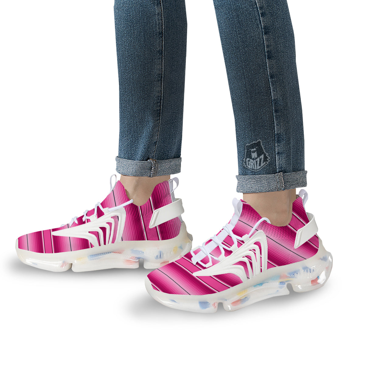 Mexican Serape Pink Print White Gym Shoes-grizzshop