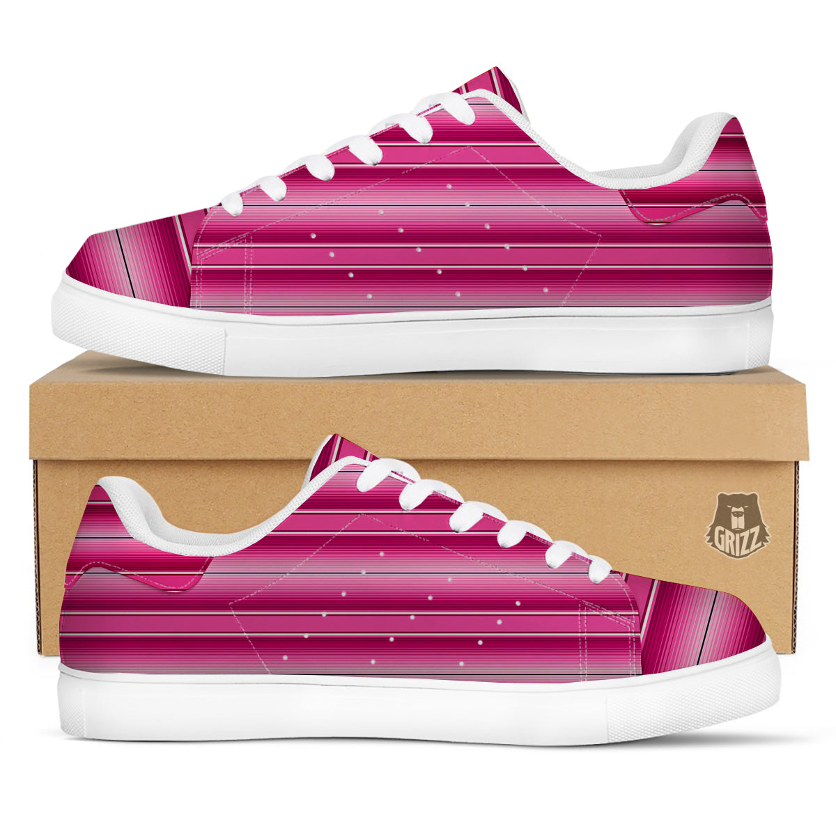 Mexican Serape Pink Print White Low Top Sneakers-grizzshop