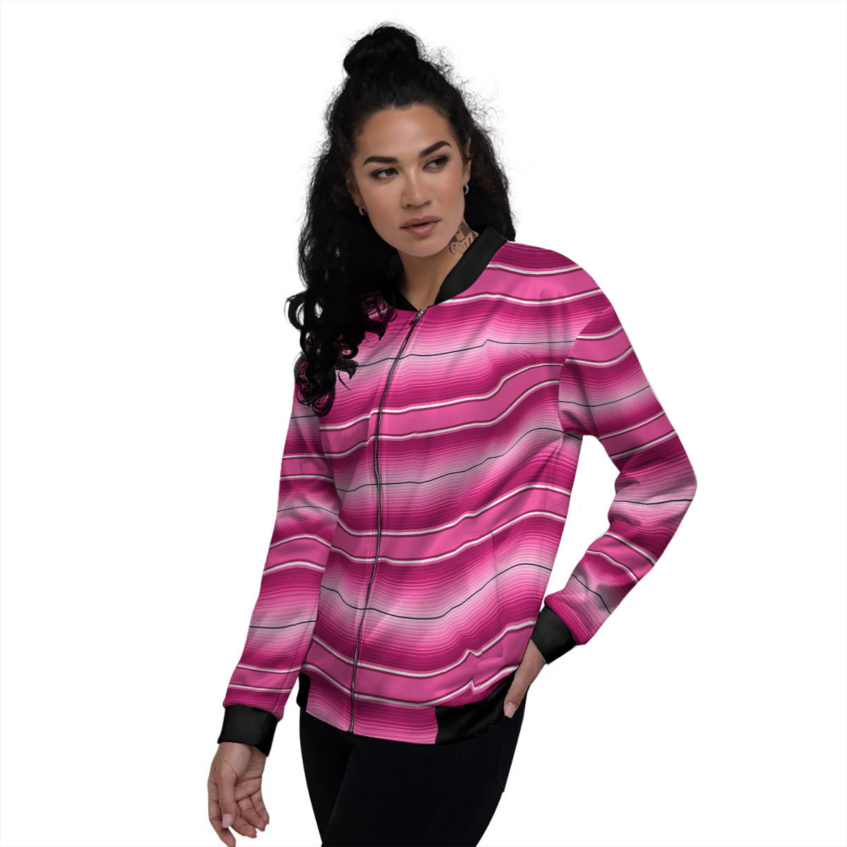Mexican Serape Pink Print Women's Bomber Jacket-grizzshop
