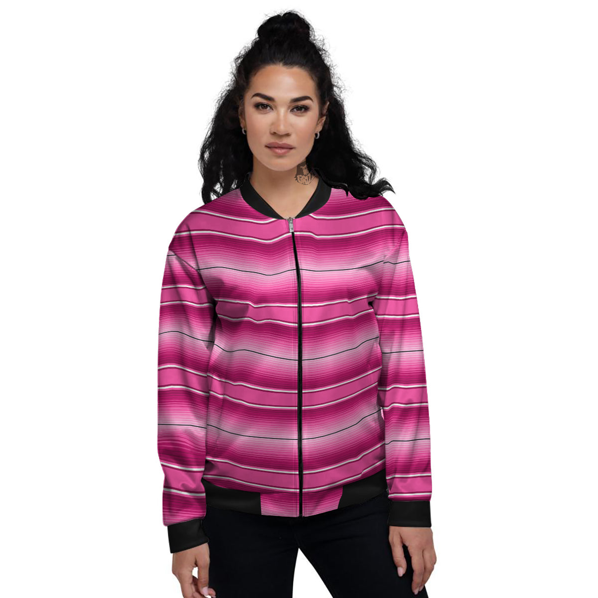 Mexican Serape Pink Print Women's Bomber Jacket-grizzshop