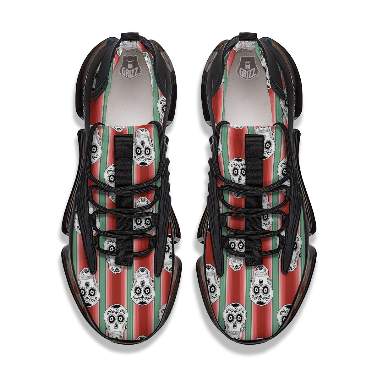 Mexican Serape Sugar Skull Print Pattern Black Gym Shoes-grizzshop