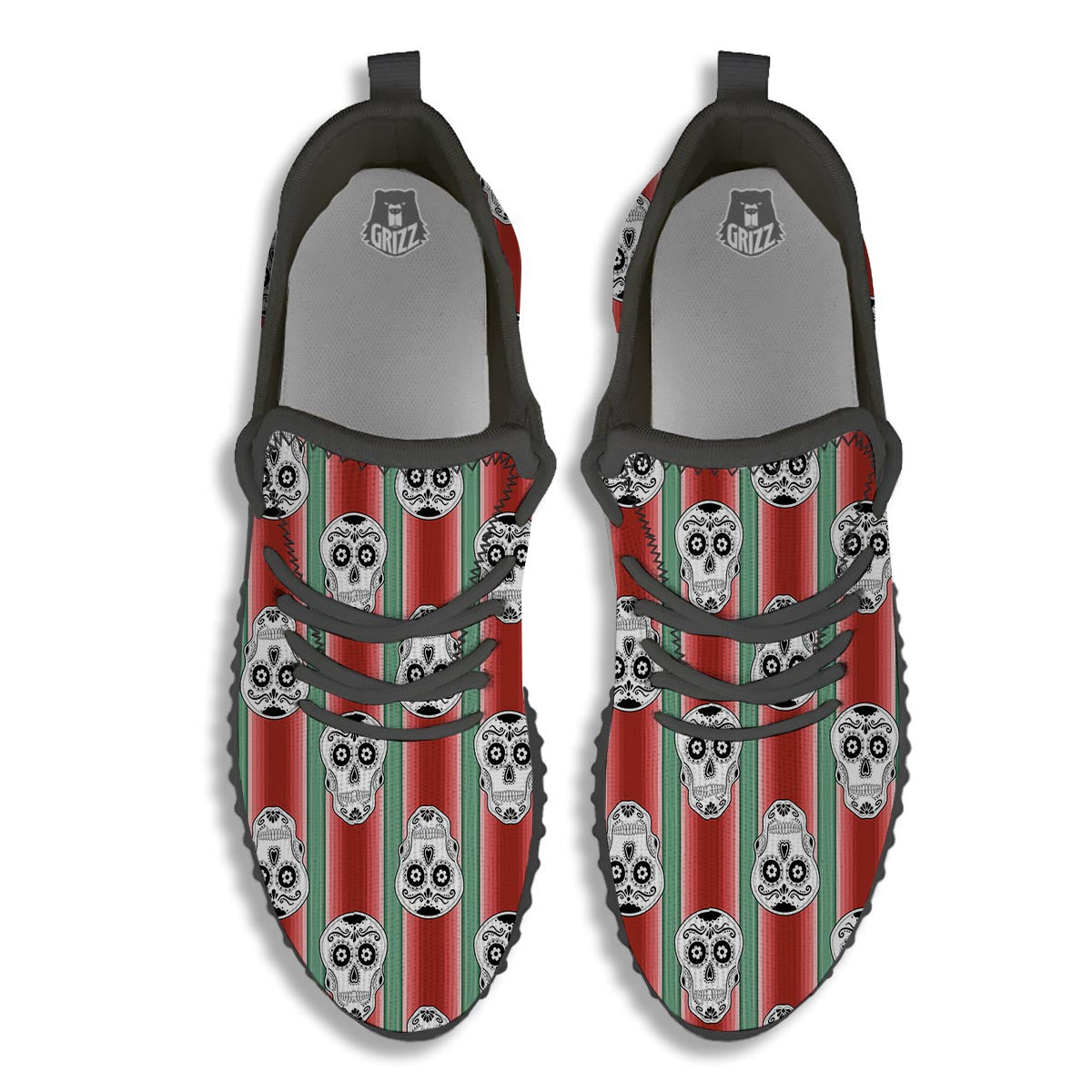 Mexican Serape Sugar Skull Print Pattern Black Walking Shoes-grizzshop
