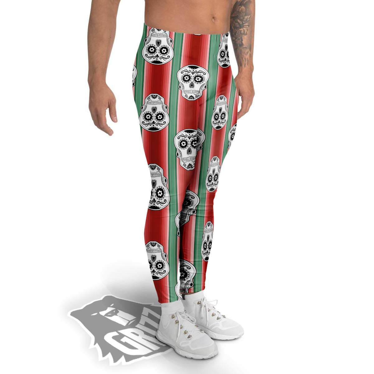Mexican Serape Sugar Skull Print Pattern Men's Leggings-grizzshop