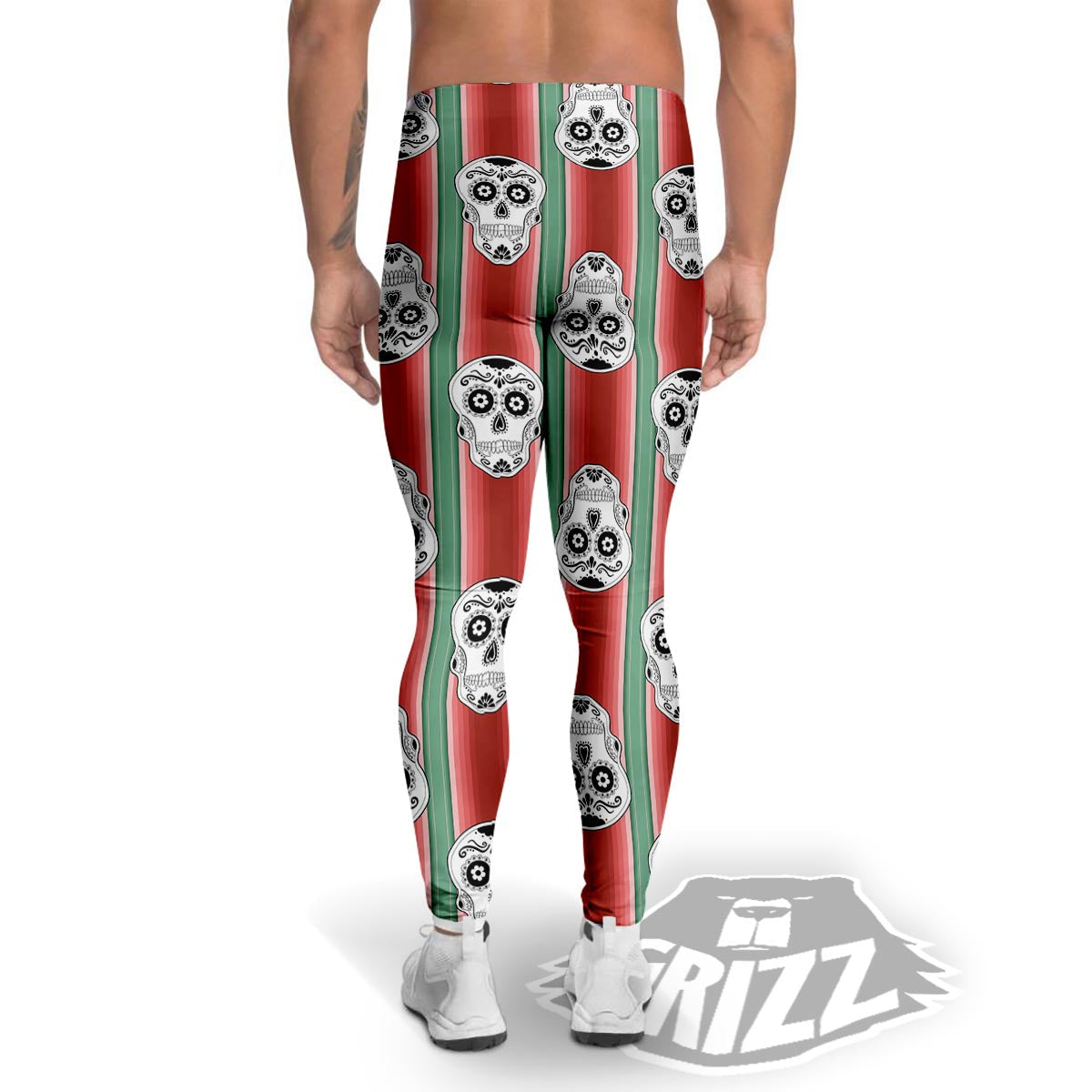 Mexican Serape Sugar Skull Print Pattern Men's Leggings-grizzshop