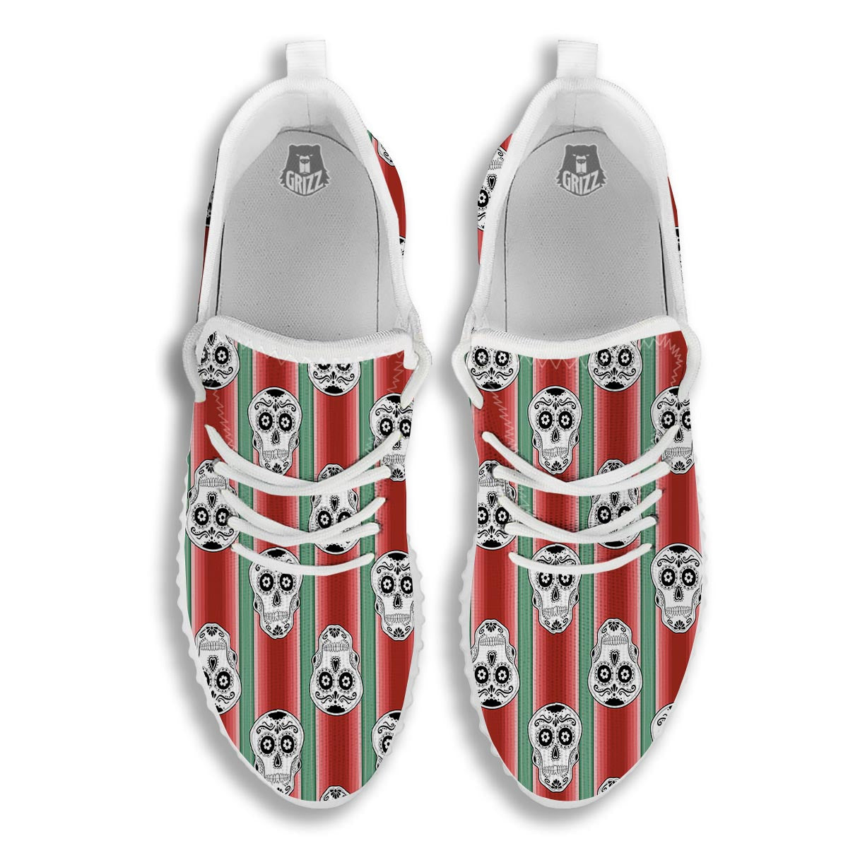 Mexican Serape Sugar Skull Print Pattern White Walking Shoes-grizzshop