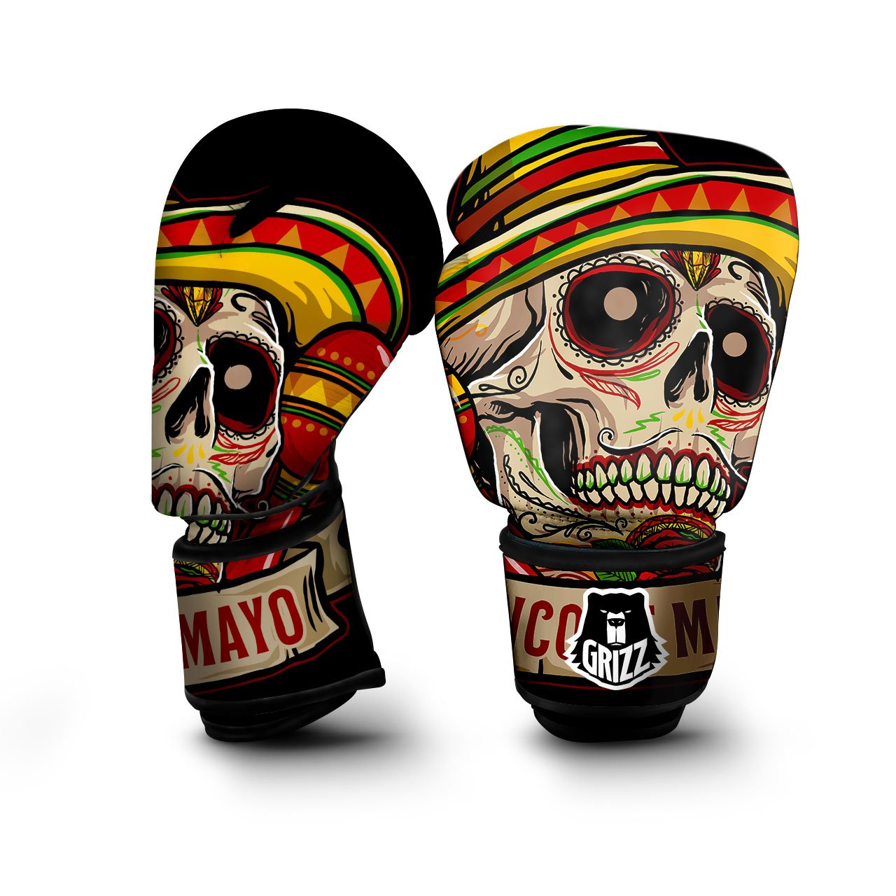 Mexican Skull Cinco de Mayo Print Boxing Gloves-grizzshop