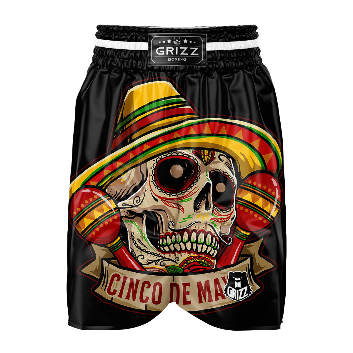 Mexican Skull Cinco de Mayo Print Boxing Shorts-grizzshop