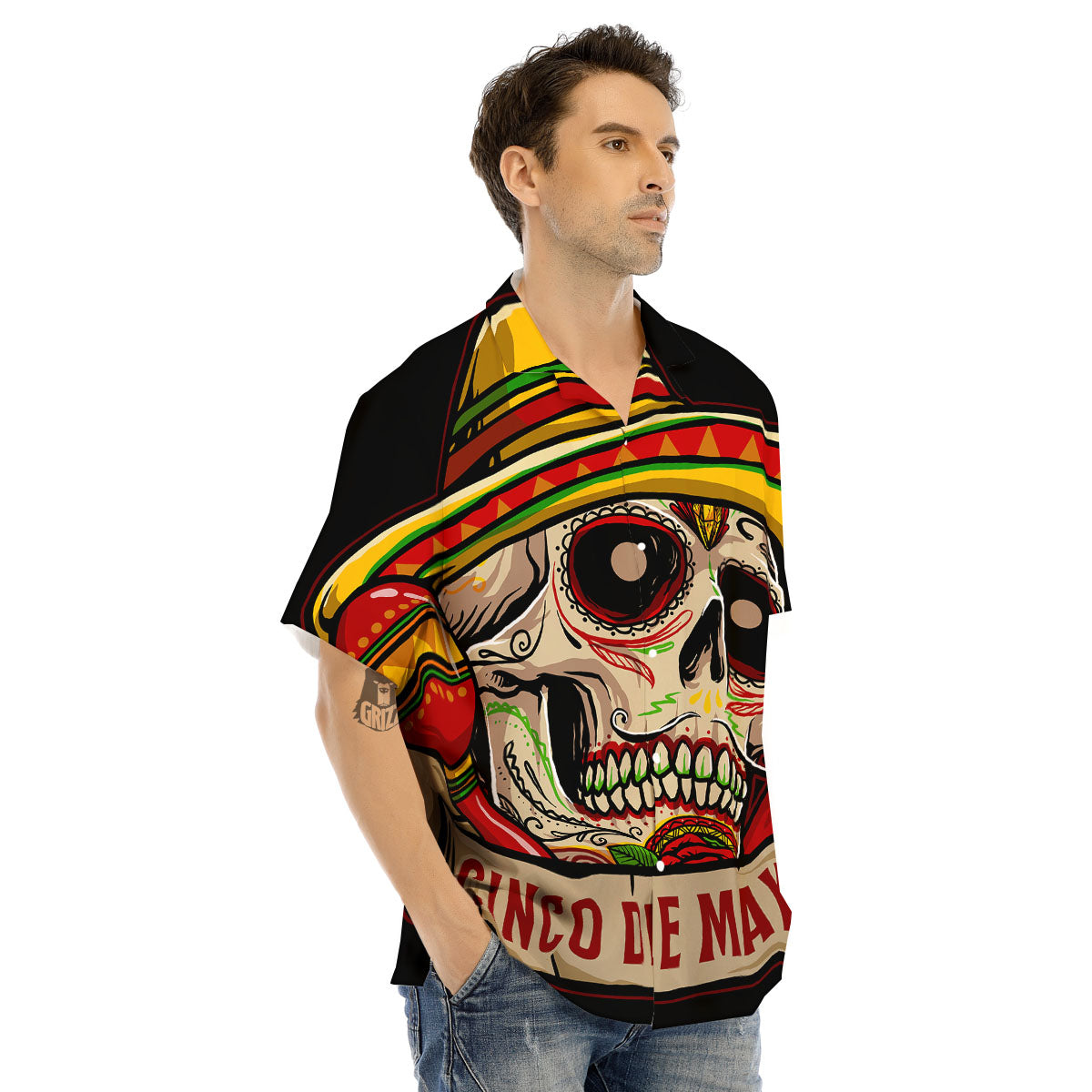 Mexican Skull Cinco de Mayo Print Men's Hawaiian Shirt-grizzshop