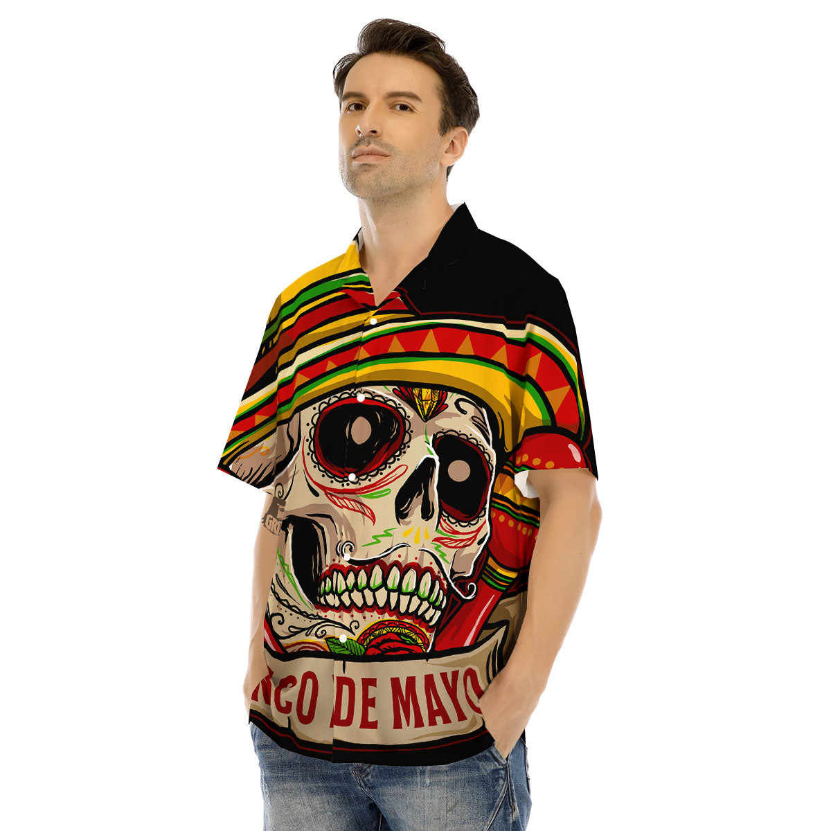 Mexican Skull Cinco de Mayo Print Men's Hawaiian Shirt-grizzshop