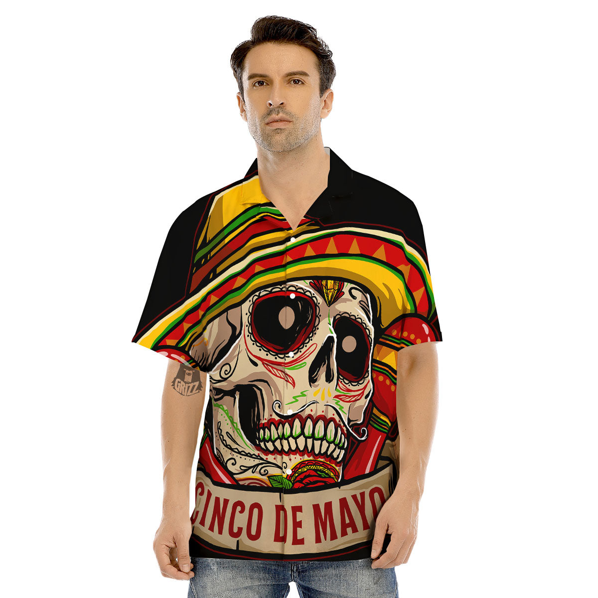 Mexican Skull Cinco de Mayo Print Men's Hawaiian Shirt-grizzshop