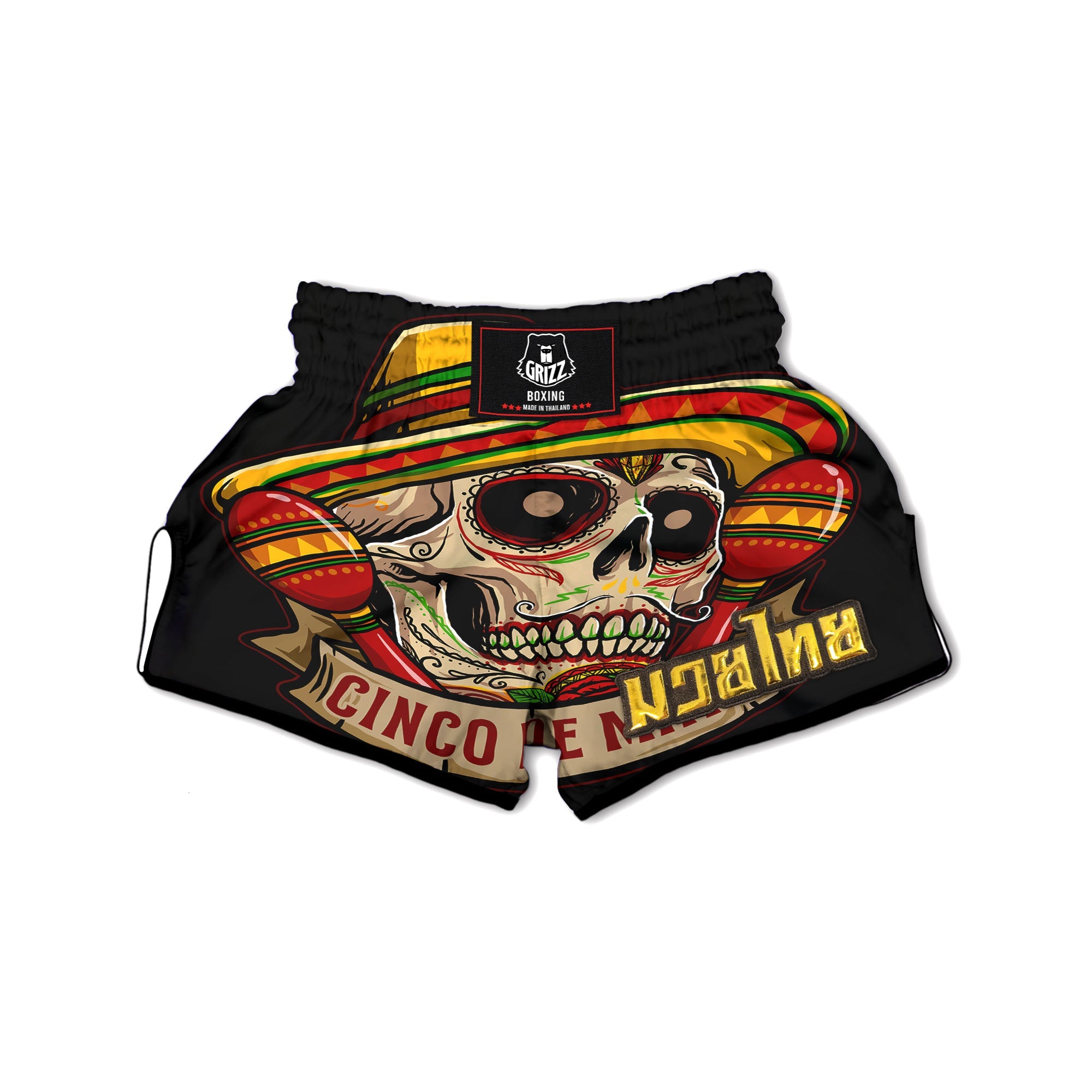Mexican Skull Cinco de Mayo Print Muay Thai Boxing Shorts-grizzshop