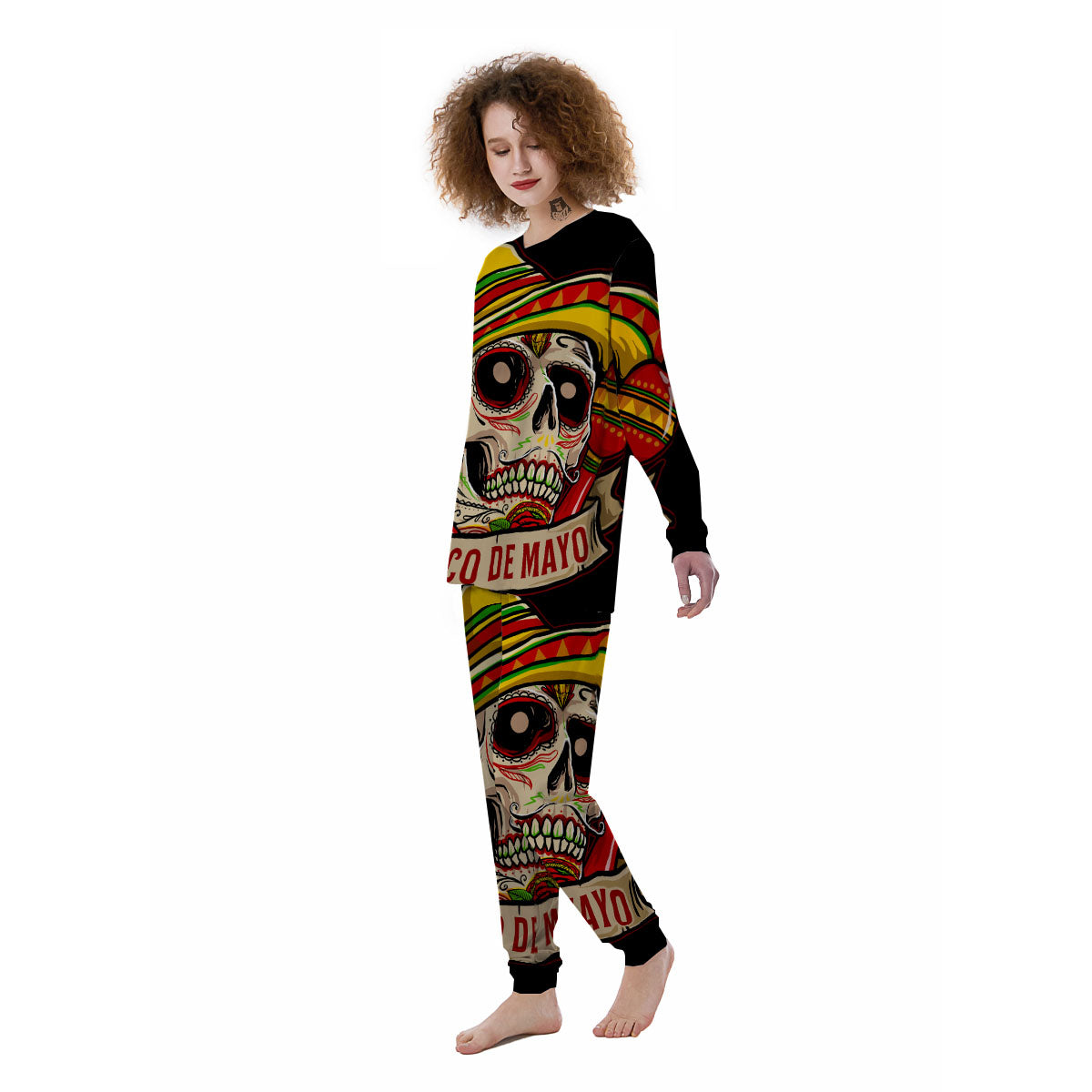 Mexican Skull Cinco de Mayo Print Women's Pajamas-grizzshop