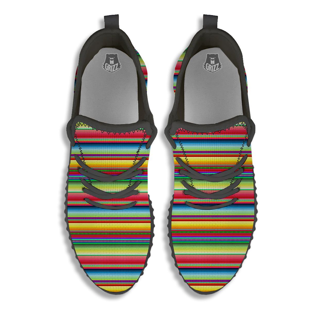 Mexican Stripe Cinco De Mayo Print Black Walking Shoes-grizzshop