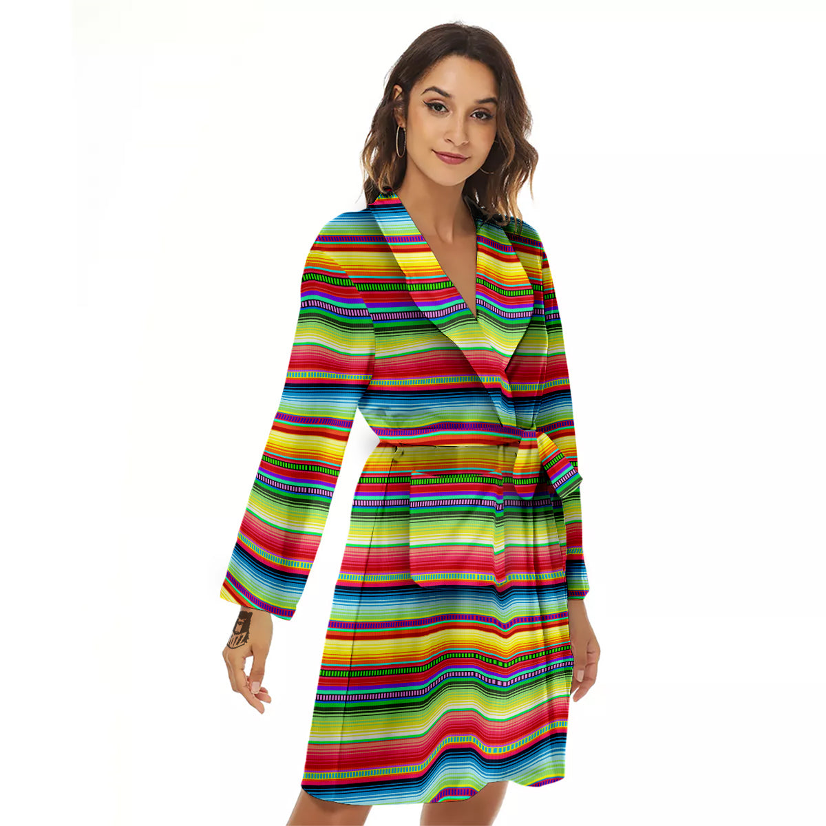 Mexican Stripe Cinco De Mayo Print Women's Robe-grizzshop