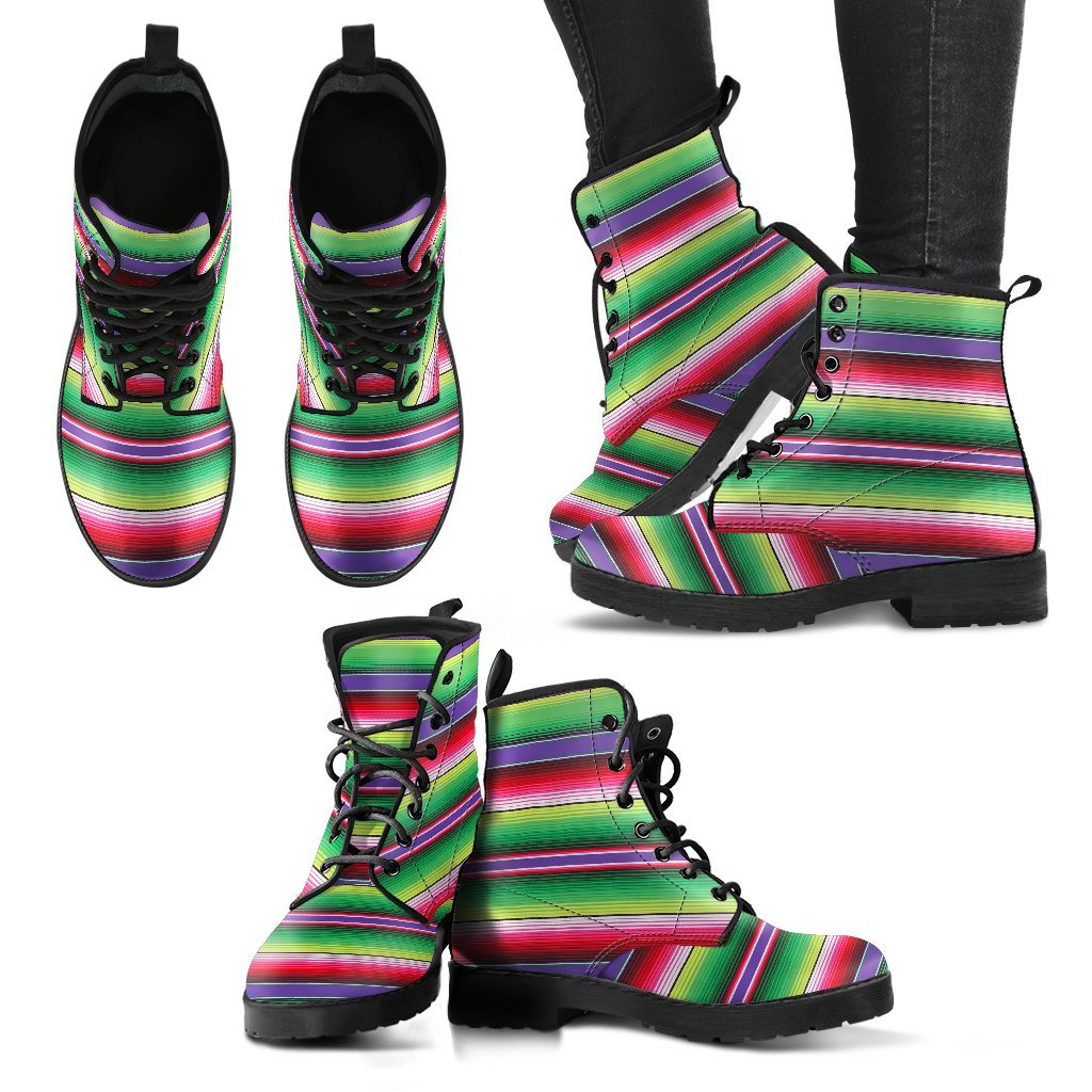 Mexican Serape Blanket Baja Pattern Print Men Women Leather Boots-grizzshop