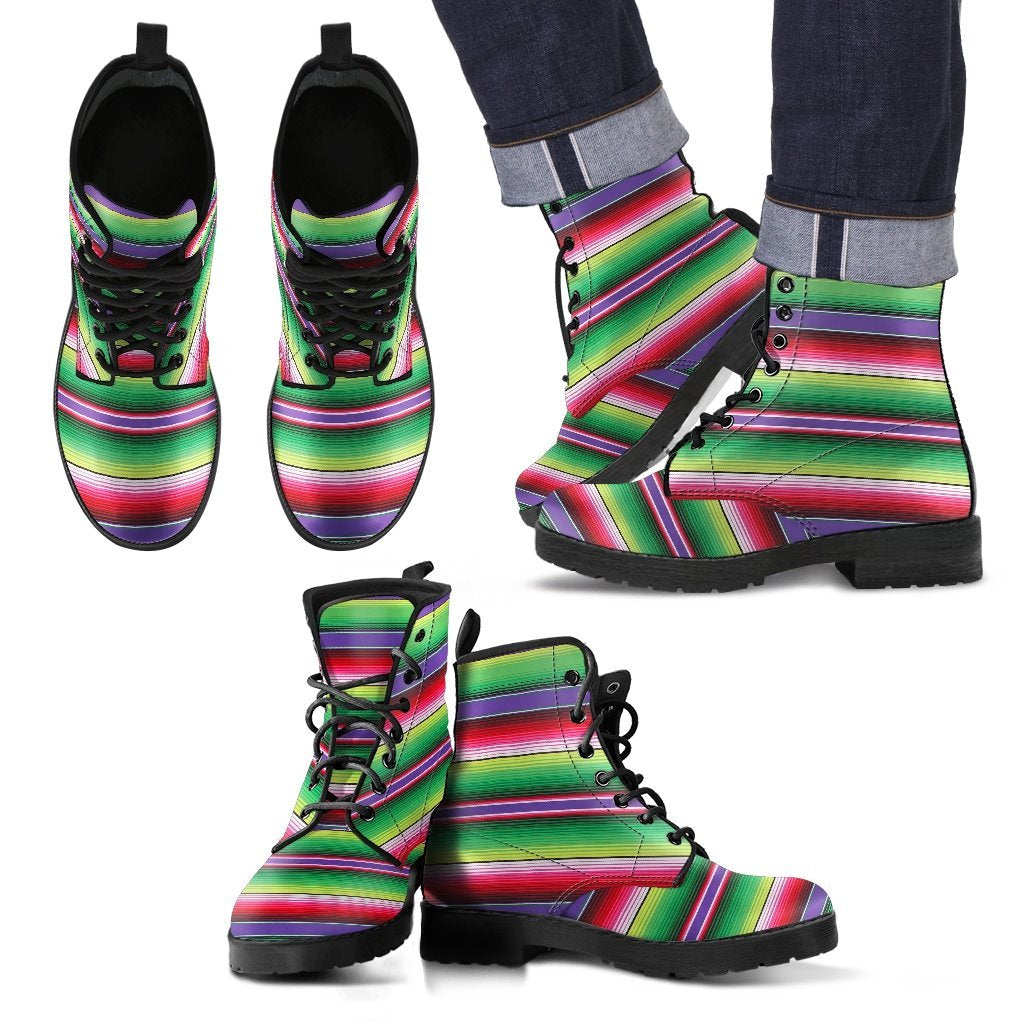 Mexican Serape Blanket Baja Pattern Print Men Women Leather Boots-grizzshop