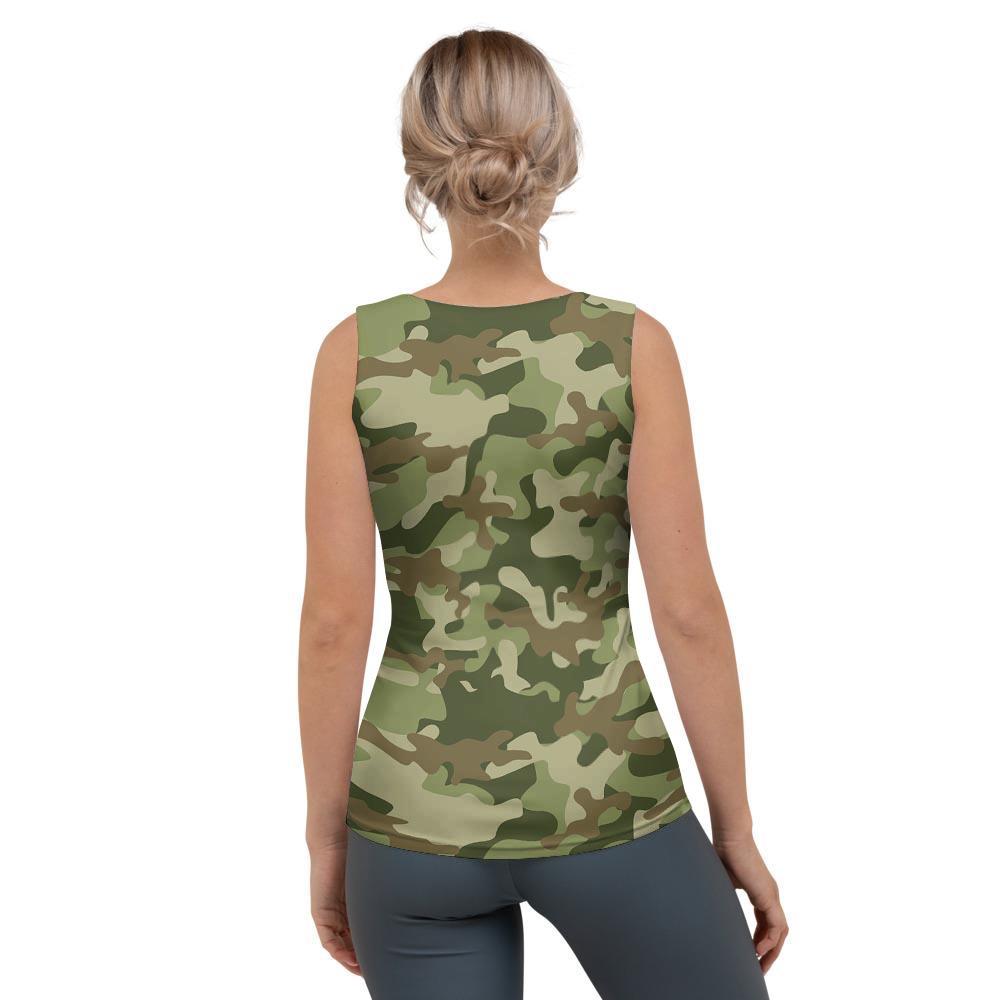 Military Green Camo Print Women's Tank Top-grizzshop