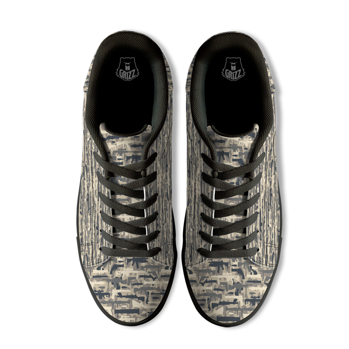 Military Gun Air Force Camo Print Black Low Top Sneakers-grizzshop