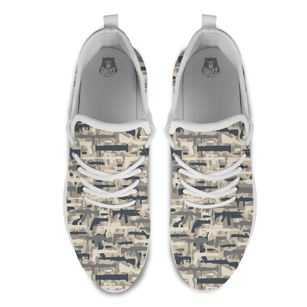 Military Gun Air Force Camo Print White Athletic Shoes-grizzshop