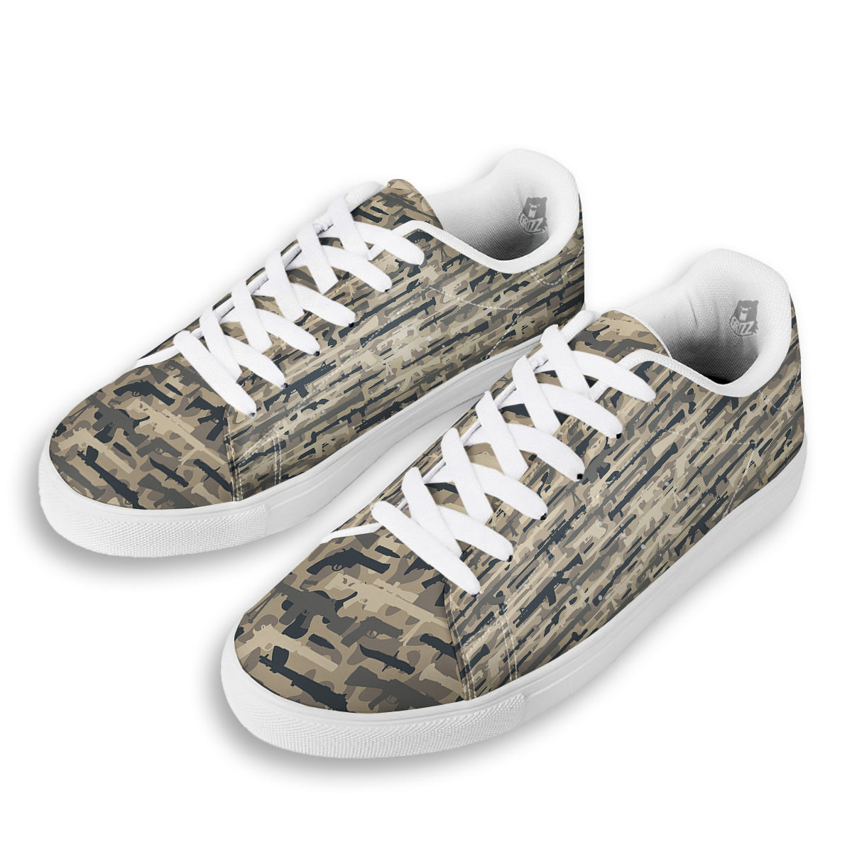 Military Gun Air Force Camo Print White Low Top Sneakers-grizzshop