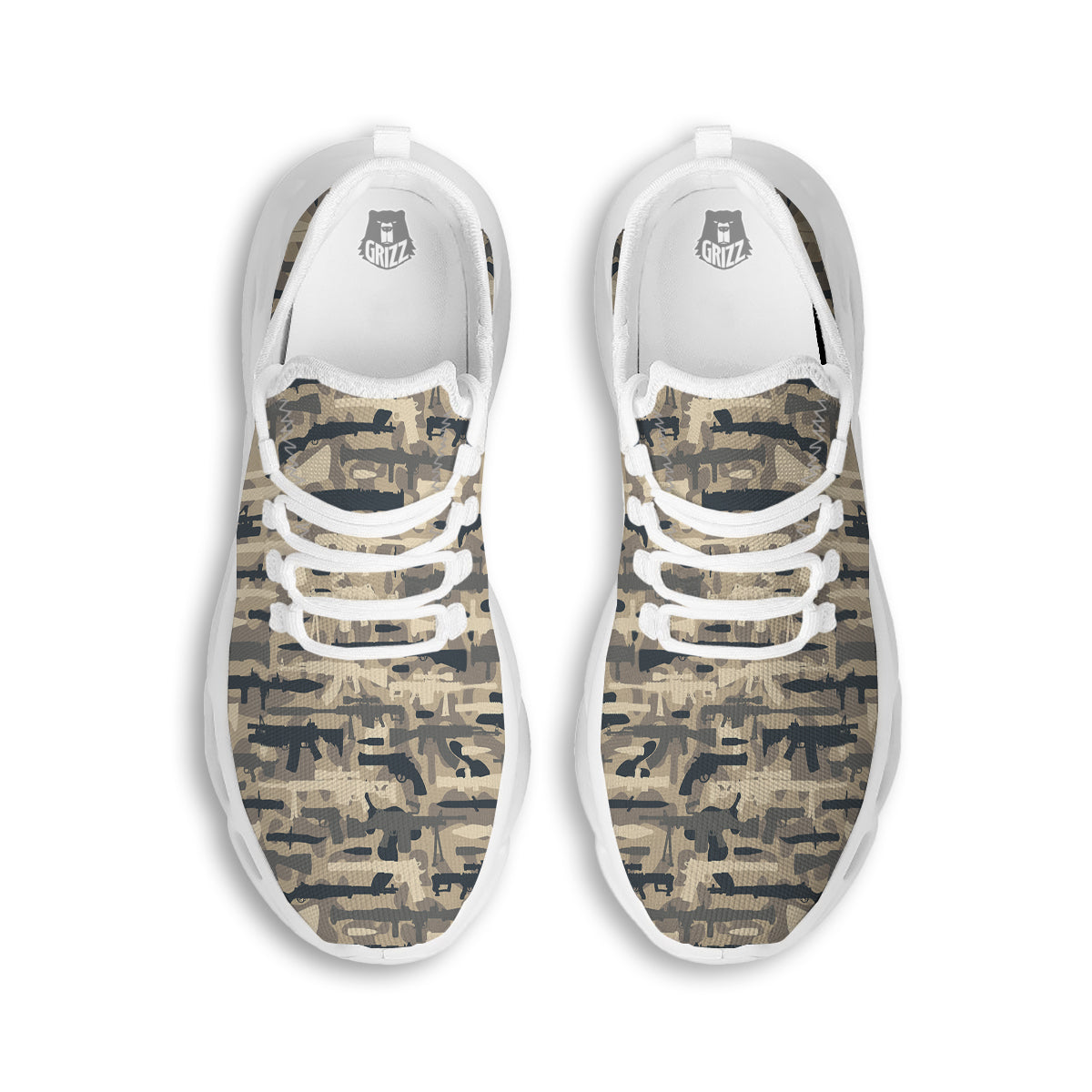 Military Gun Air Force Camo Print White Running Shoes-grizzshop