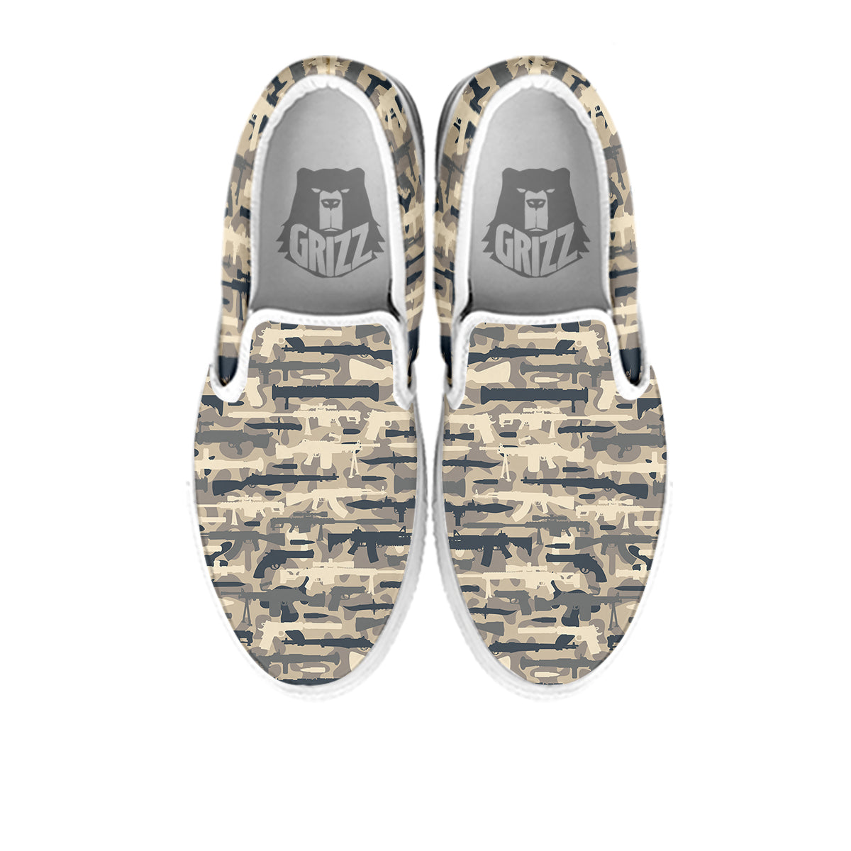Military Gun Air Force Camo Print White Slip On Shoes-grizzshop